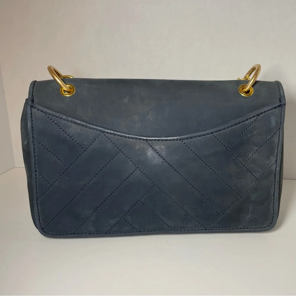 Tory Burch Alexa Quilted suede Tote in navy Shoulder‎ Bag Purse Handbag